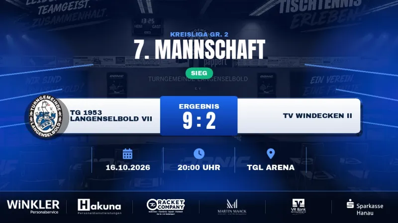 Sieben ohne Gegenführung: TGL VII lässt dem TV Windecken II beim 9:2 keine Chance