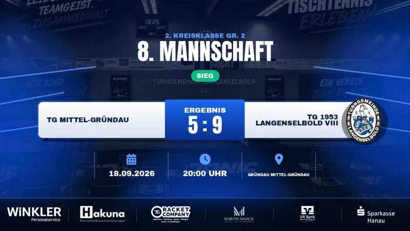 Geduldsprobe auswärts bestanden: TG Langenselbold VIII siegt 9:5 bei TG Mittel-Gründau