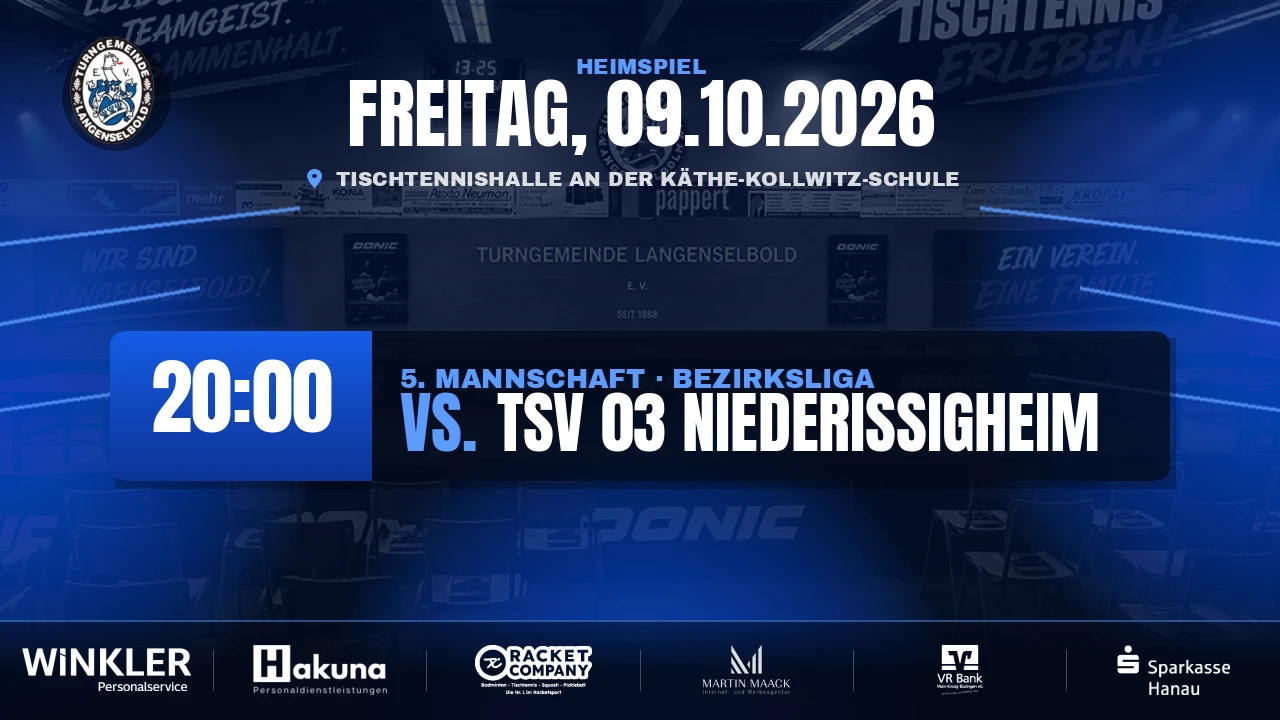 Heimspiel am Freitag: TG Langenselbold 5. Mannschaft empfängt TSV 03 Niederissigheim
