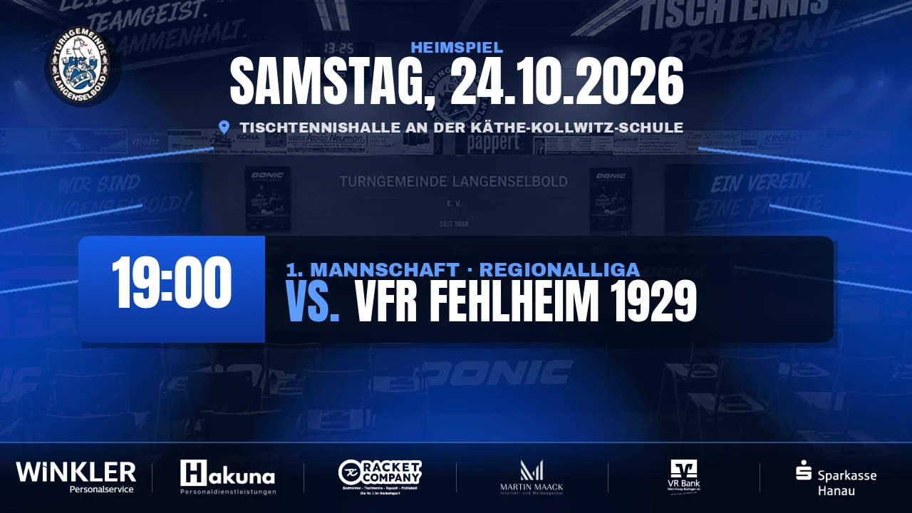 Heimspiel am Samstag: TG Langenselbold 1. Mannschaft empfängt VfR Fehlheim 1929